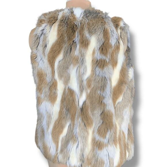 Marcia Mello Faux Fur Vest Brown Beige White Size 40 Open Front Boho Topper - Picture 7 of 12